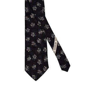 Ermenegildo Zegna Tie Necktie Italy Check Black Gold Geometric 56" x 3.75"